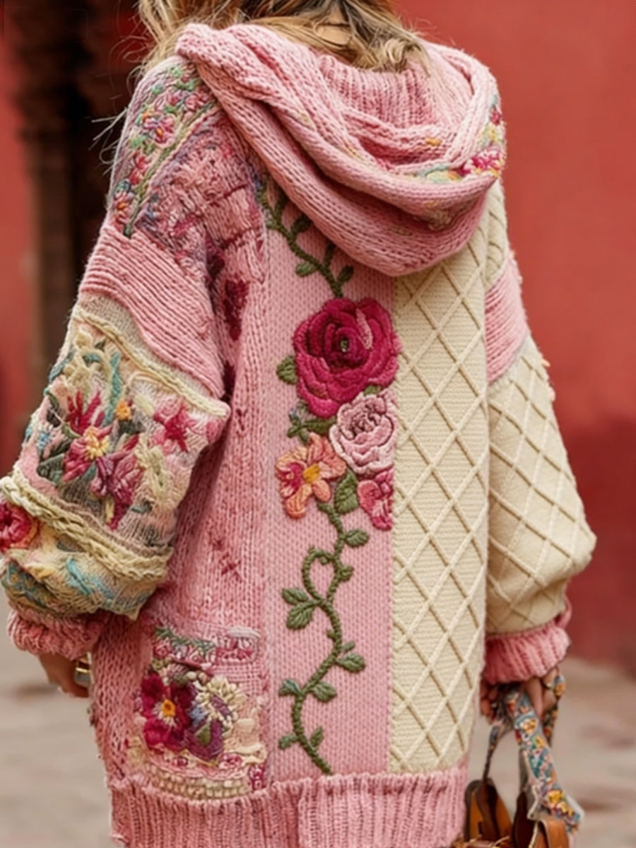 Consciência do câncer de mama feminino Floral botão Cardigan camisola com capuz