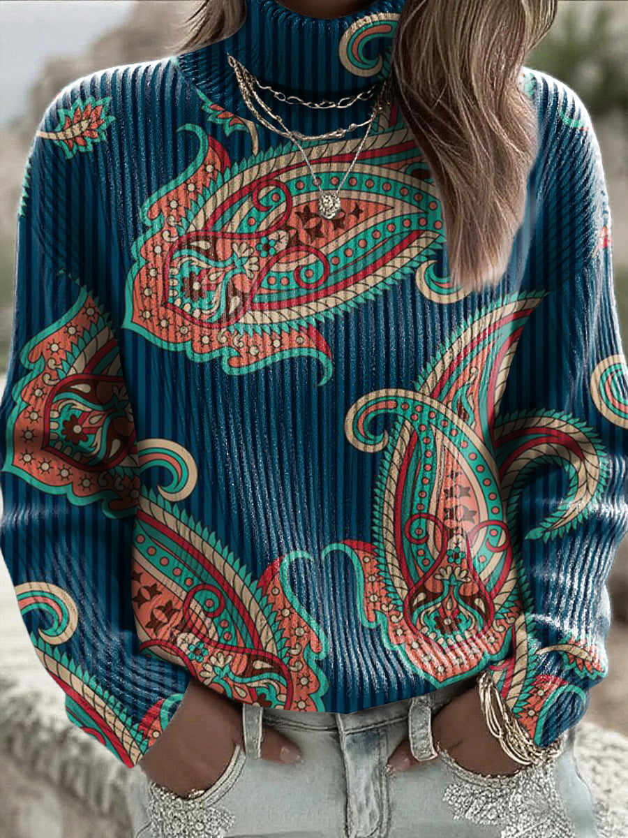Camisola de gola alta estampada Floral Paisley estilo Graffiti feminino