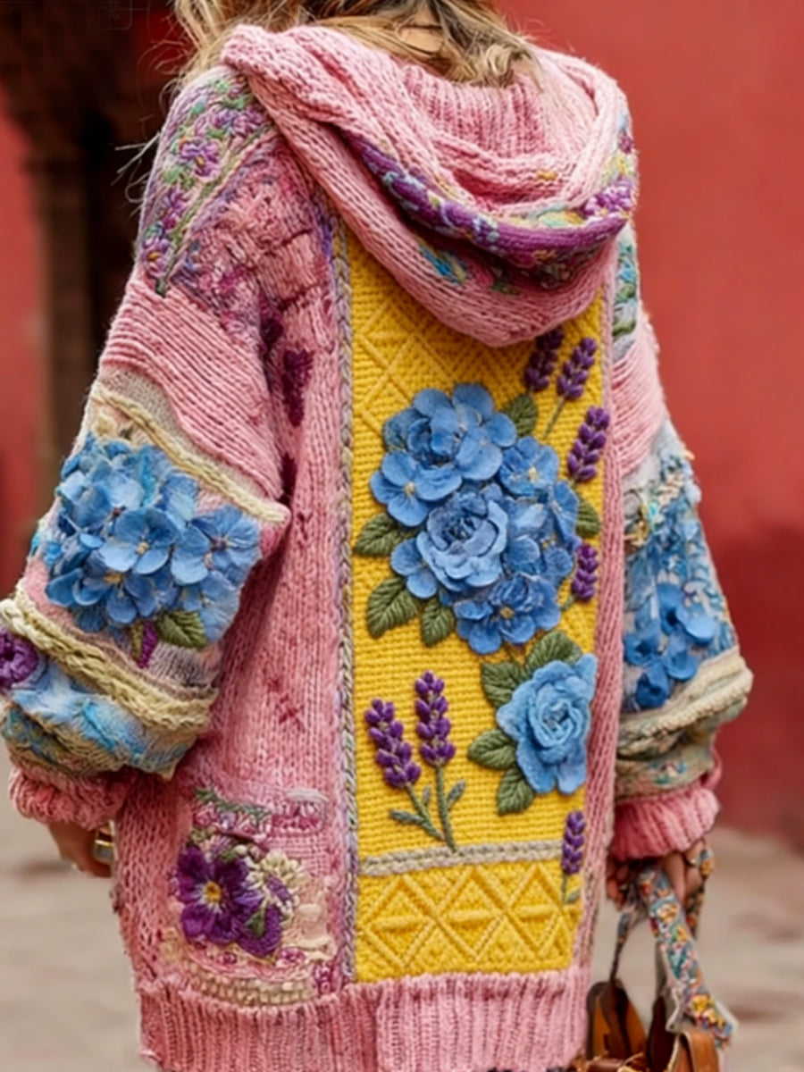 Consciência do câncer de mama feminino Floral botão Cardigan camisola com capuz