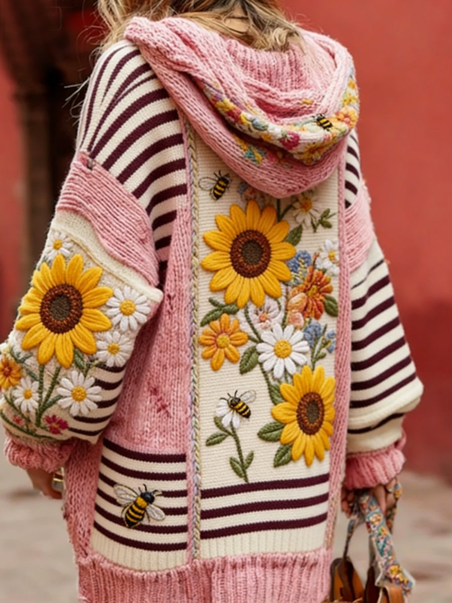 Consciência do câncer de mama feminino Floral botão Cardigan camisola com capuz