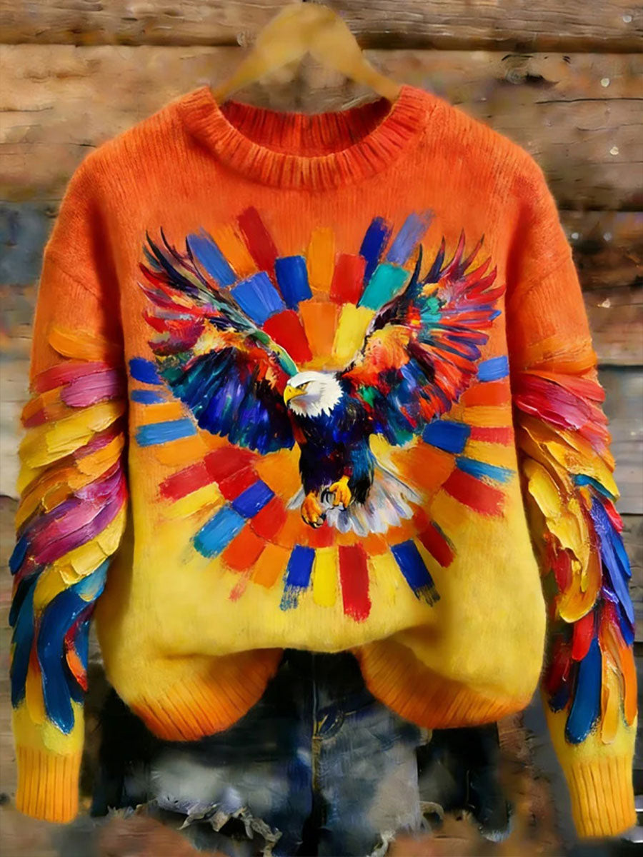 Camisola Casual Eagle Print das mulheres