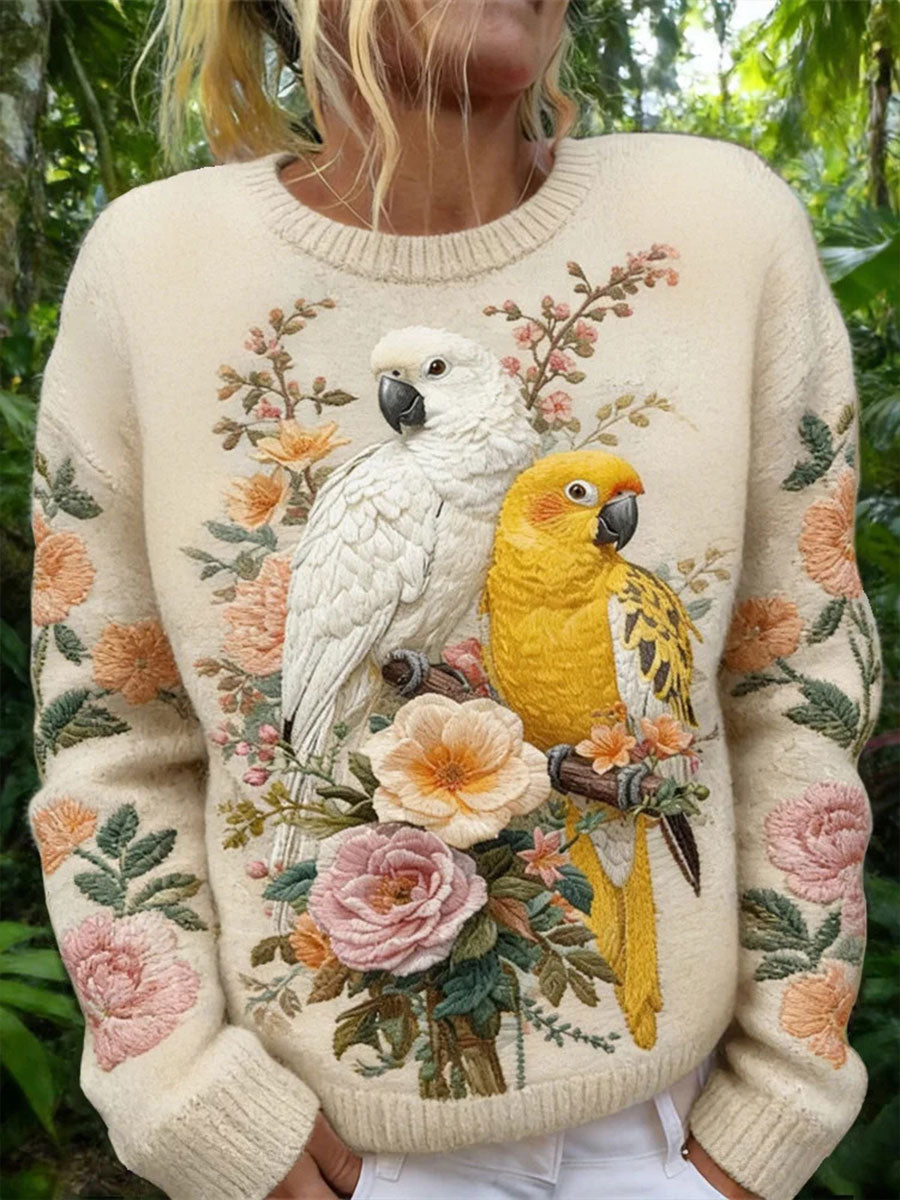 Camisola casual da impressão do papagaio das mulheres