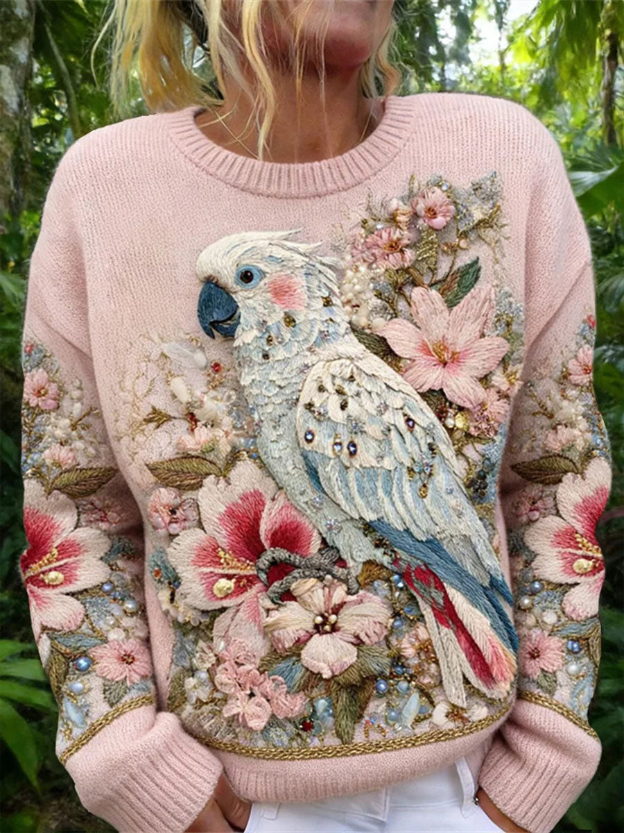 Camisola casual da impressão do papagaio das mulheres