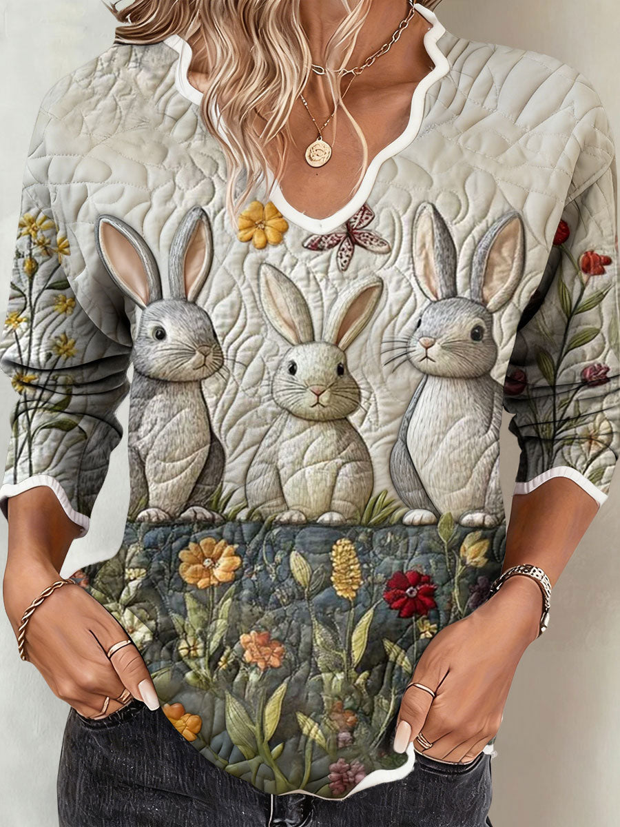 Coelho Floral das mulheres arte impressa Tops
