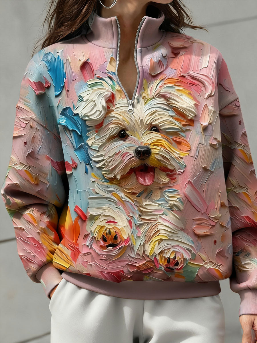 Pintura a óleo das mulheres cães arte impresso moletom