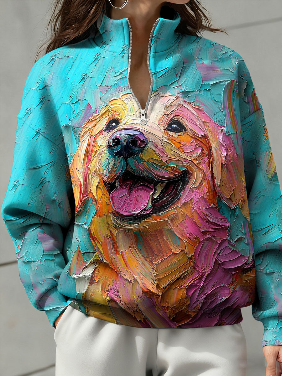 Pintura a óleo das mulheres cães arte impresso moletom