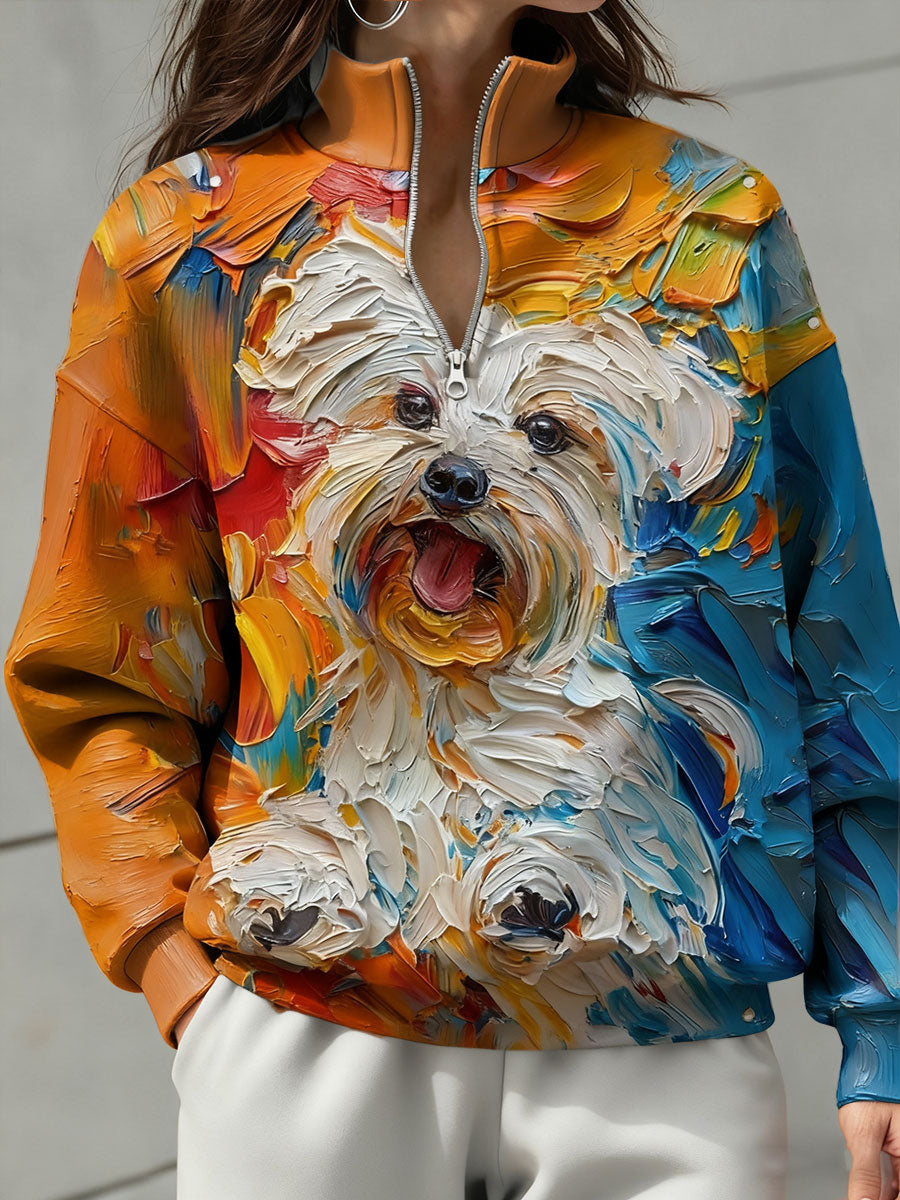 Pintura a óleo das mulheres cães arte impresso moletom