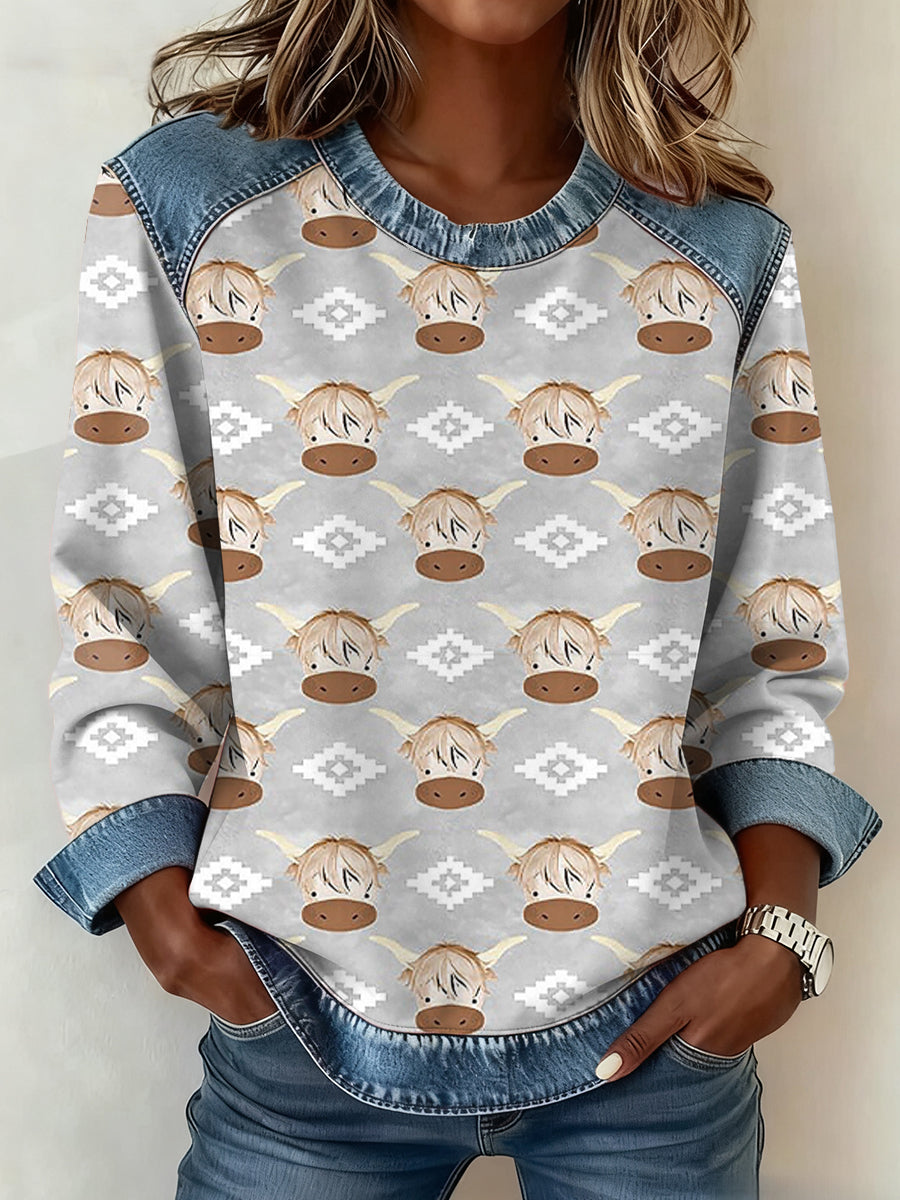 Padrão ocidental Patchwork Art moletom das mulheres