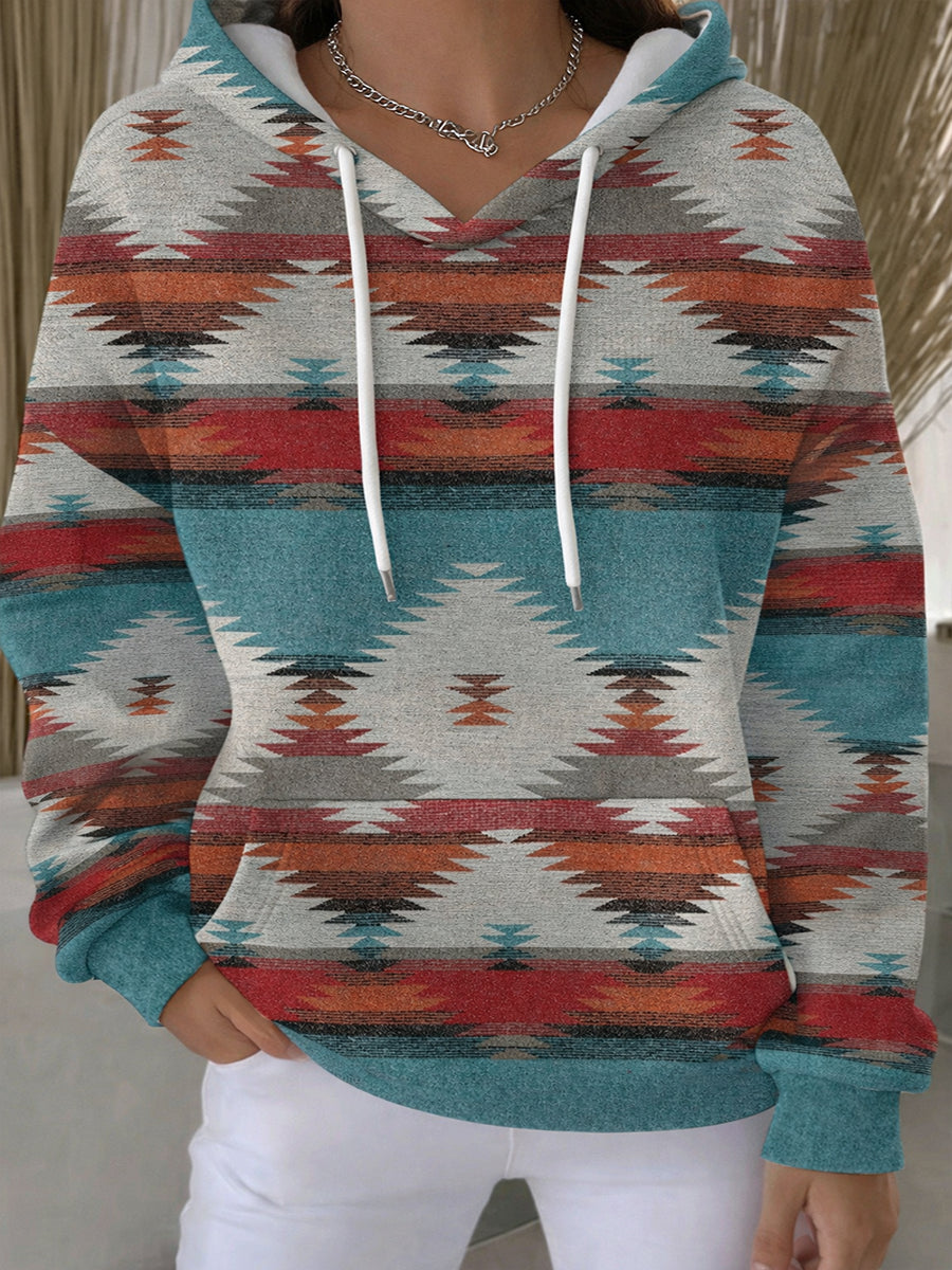 Vintage ocidental étnico asteca padrão Casual Hoodie do mulheres