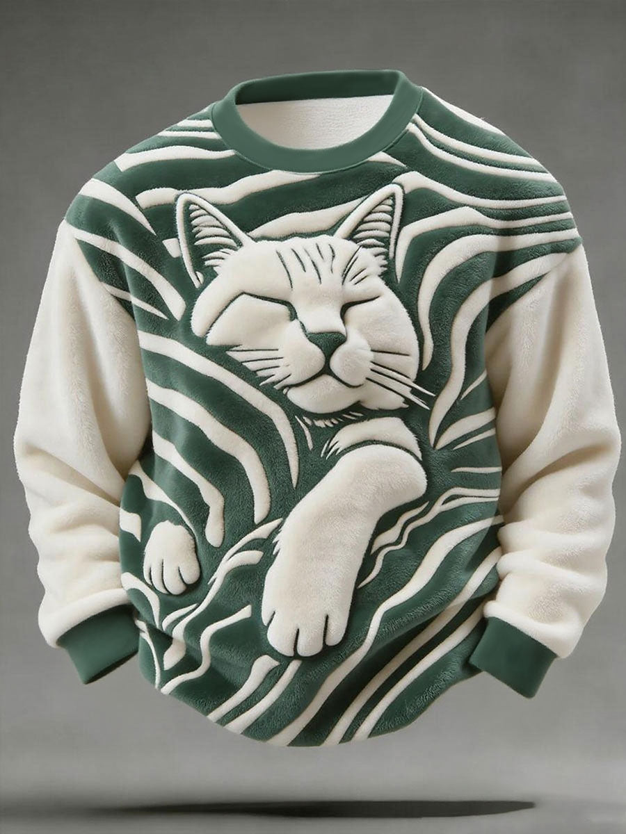 Gato bonito do sono do homens arte impressão Casual flanela moletom