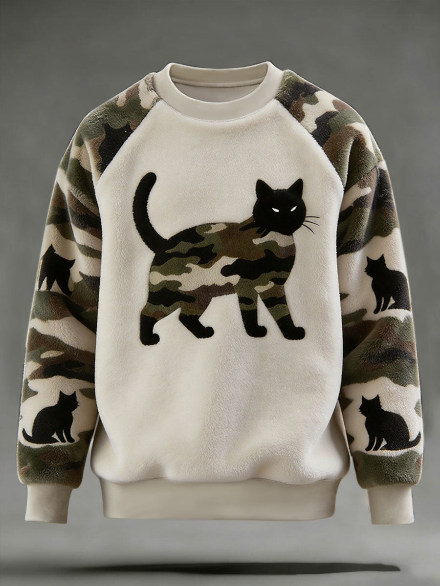 Camuflagem masculina gato arte impressão Casual flanela moletom