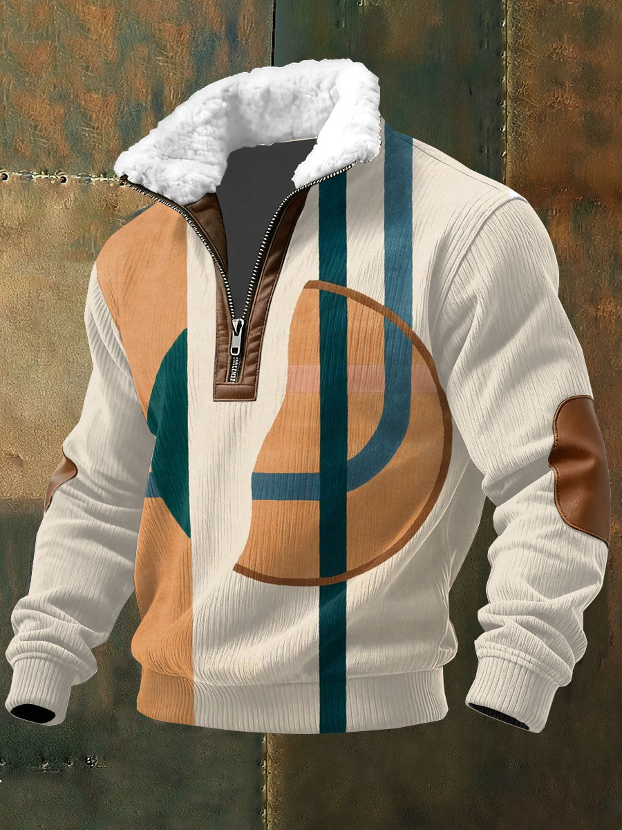 Color Block Imprimir Zip camisola de manga comprida masculina