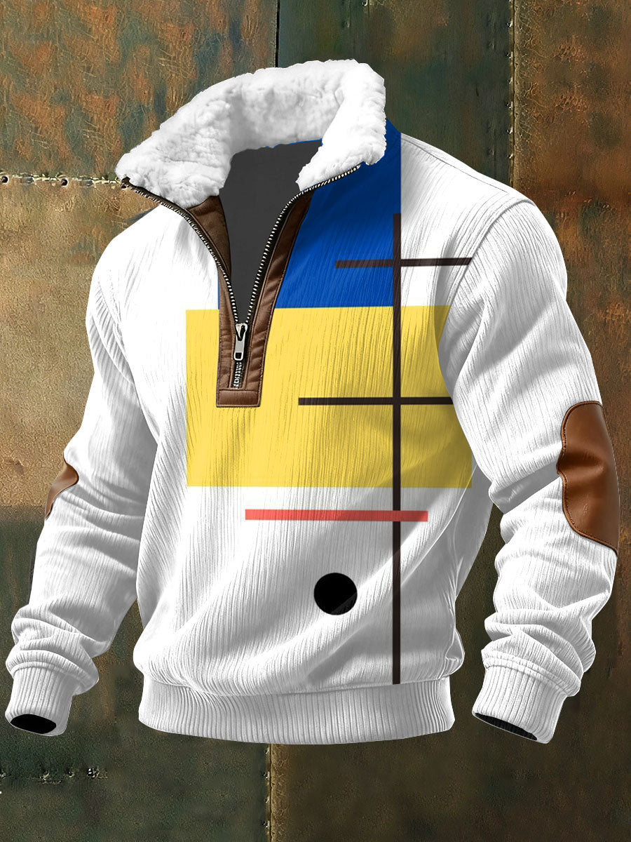 Color Block Imprimir Zip camisola de manga comprida masculina