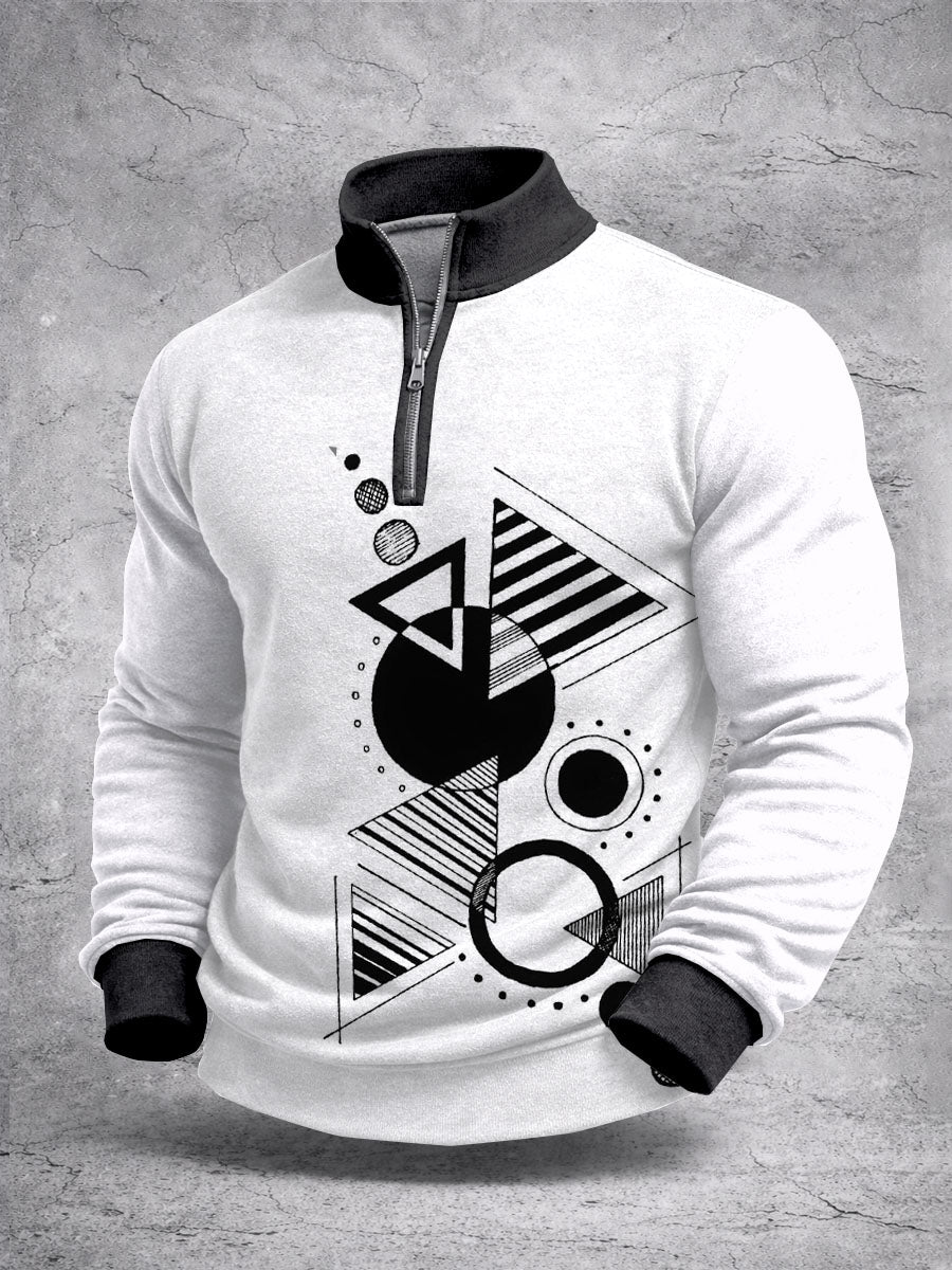 Color Block Imprimir Zip camisola de manga comprida masculina