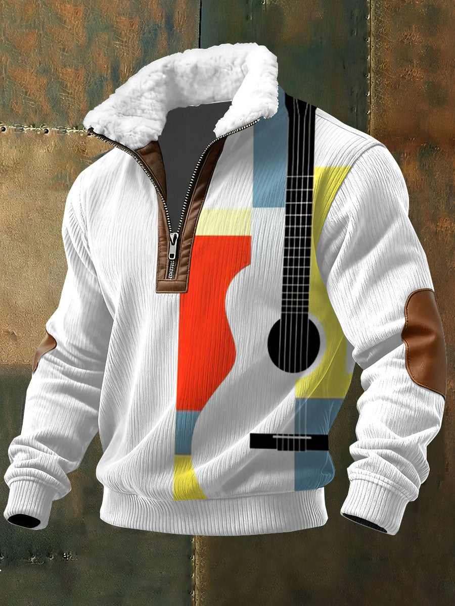 Color Block Imprimir Zip camisola de manga comprida masculina