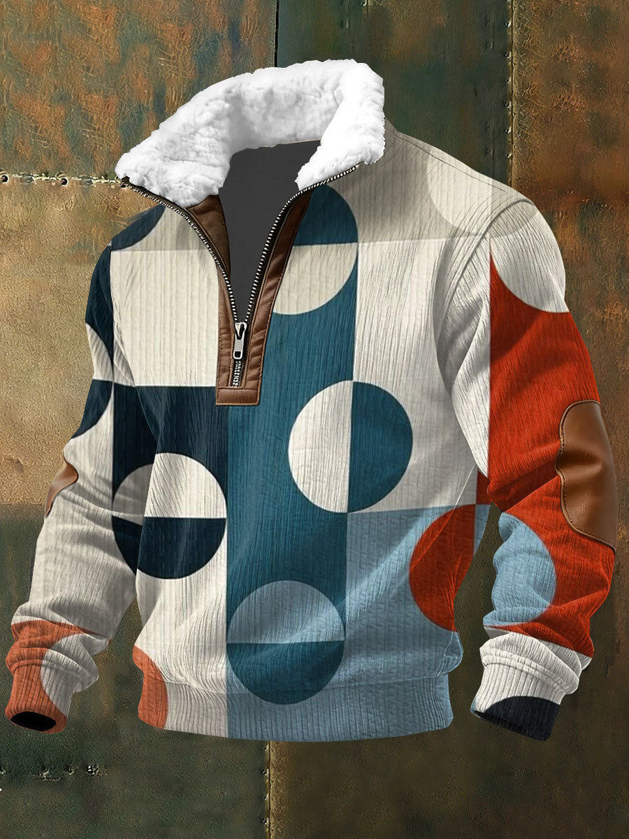 Color Block Imprimir Zip camisola de manga comprida masculina
