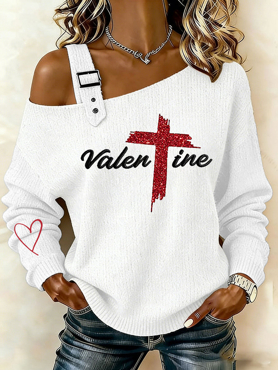 Dia dos Namorados da Mulher Fé Cruz Casual Off-Shoulder Top