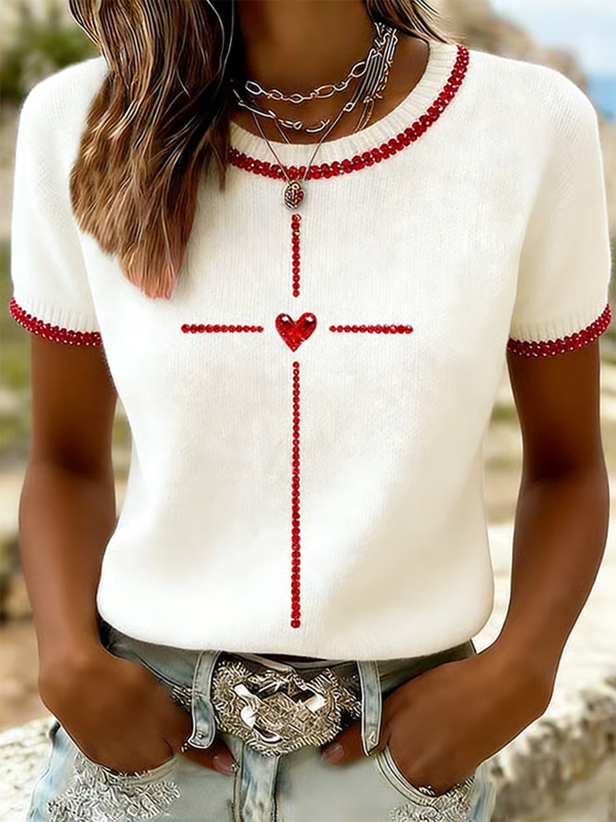 Dia dos Namorados das mulheres fé cruz amor coração impressão manga curta t-shirt