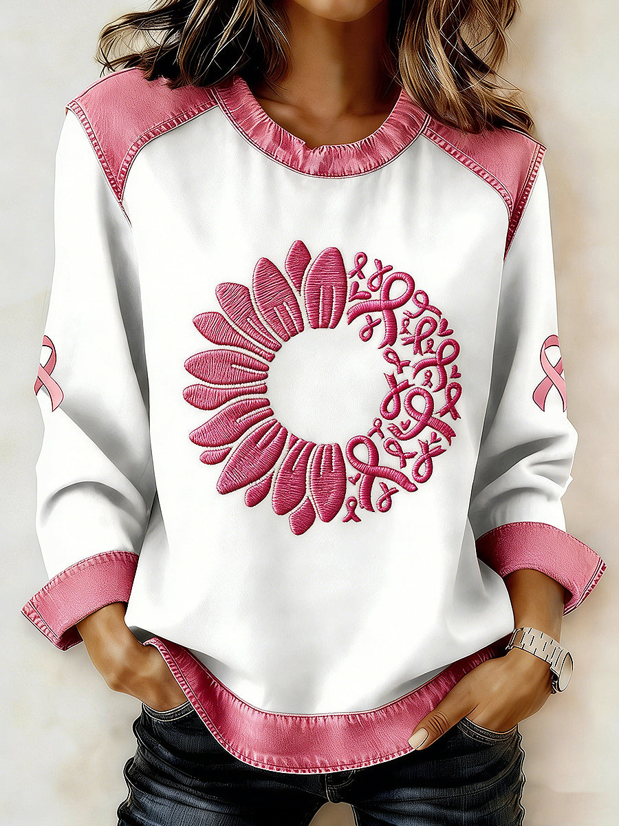 Câncer de mama feminino impresso gola manga longa moletom
