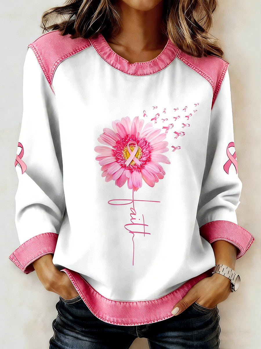 Câncer de mama feminino impresso gola manga longa moletom