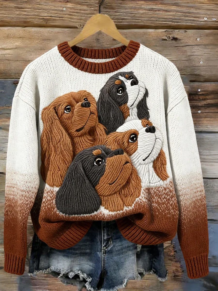 Adoráveis cães padrão camisola acolhedora Vintage das mulheres