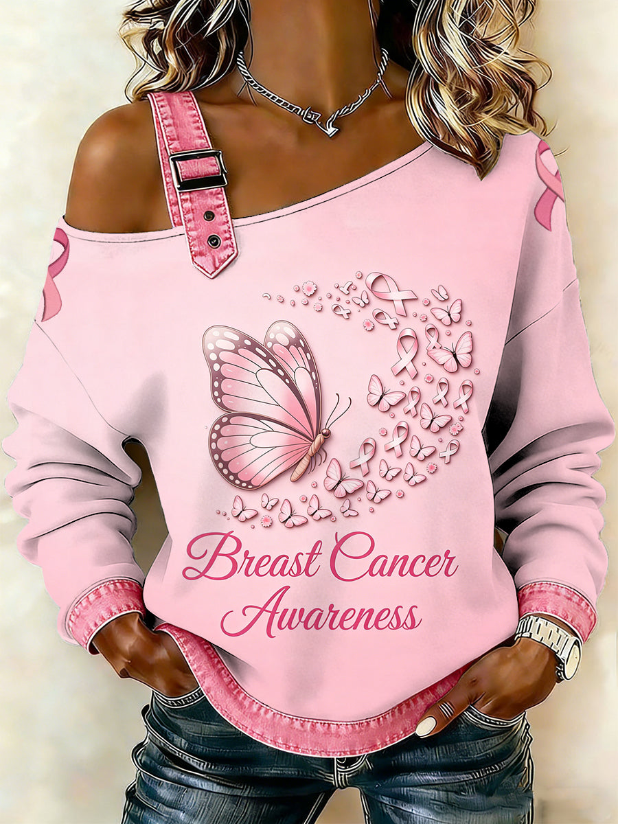 Borboleta do cancro da mama das mulheres imprimiu uma camisola ocasional do Suspender do ombro