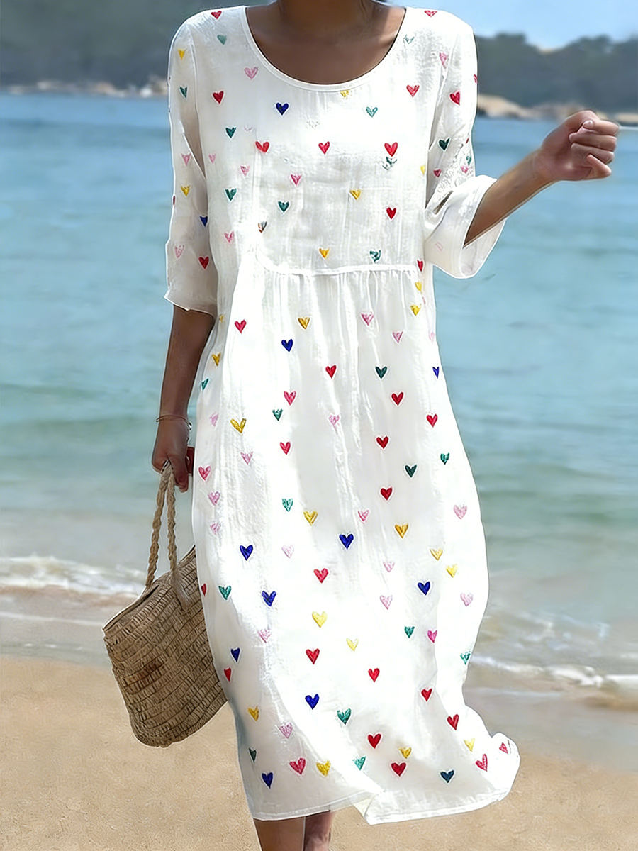 Dia dos Namorados das mulheres coração impresso vestido Midi