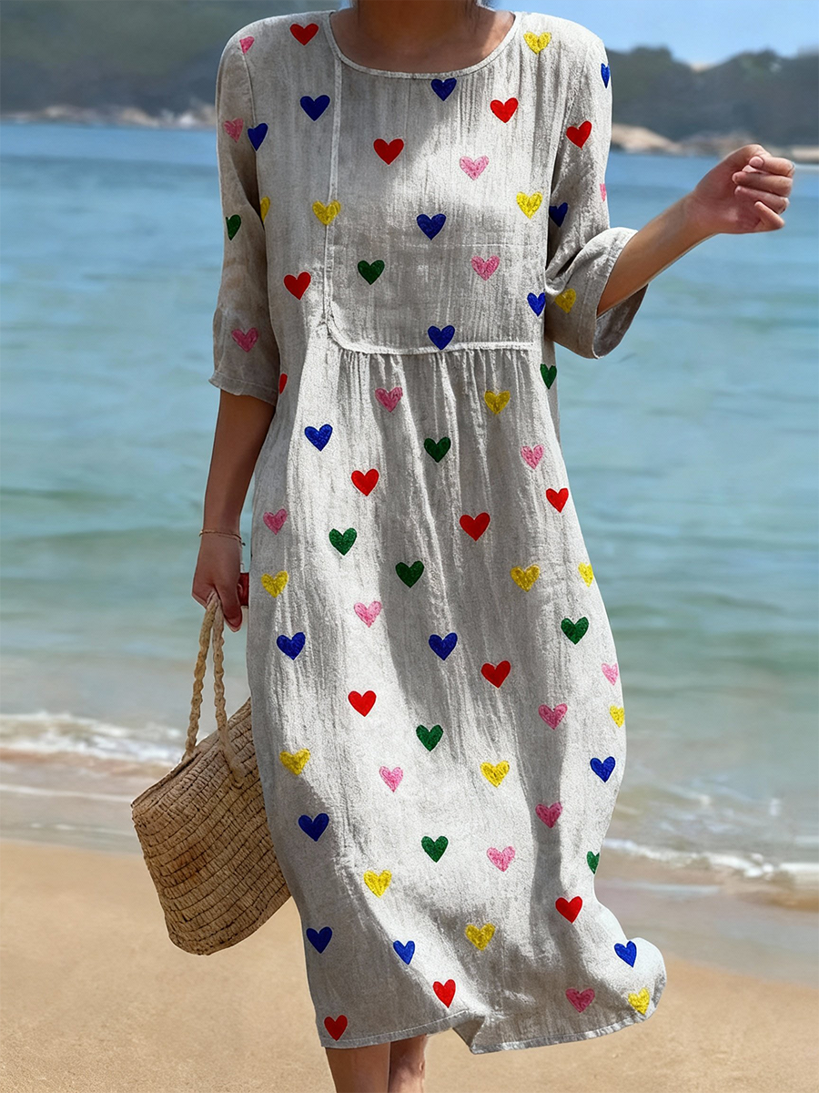 Dia dos Namorados das mulheres coração impresso vestido Midi
