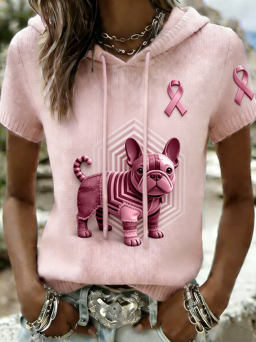 Retro Bulldog mama câncer consciência das mulheres Casual manga curta malha t-shirt