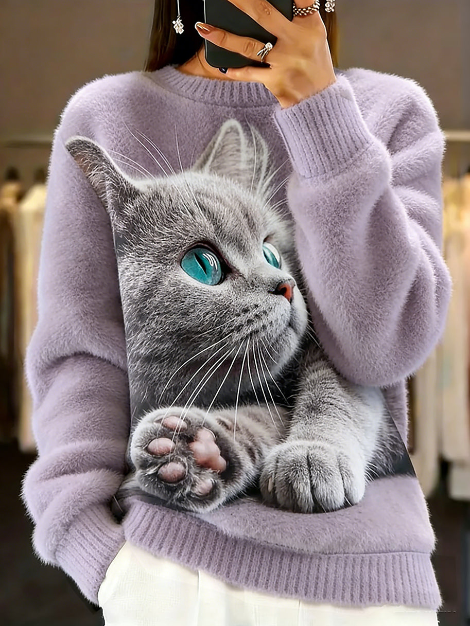 Arte animal retro impressão confortável top de flanela feminino