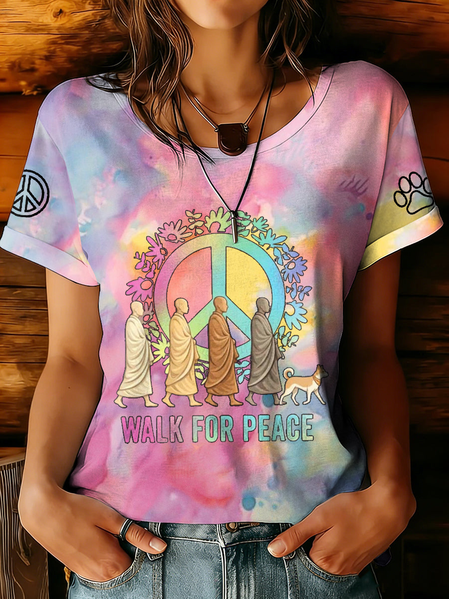 Camiseta estampada caminhada para a paz das mulheres
