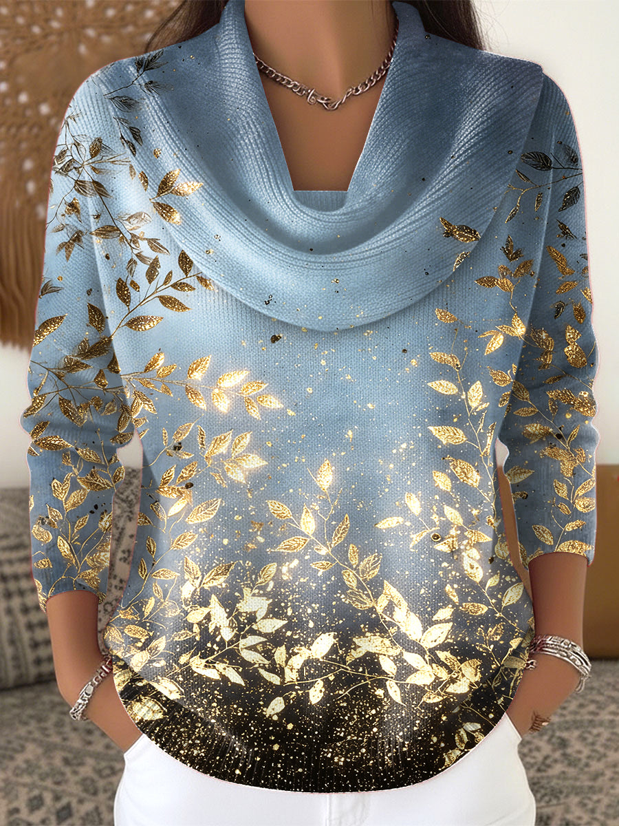 Glitter folha impressão gradiente Casual Top das mulheres