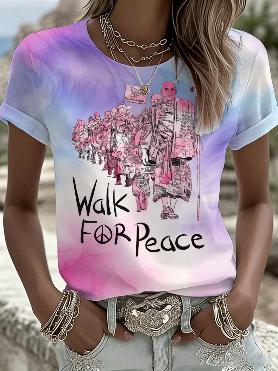 Camiseta estampada do elemento "Caminhada pela Paz" das mulheres