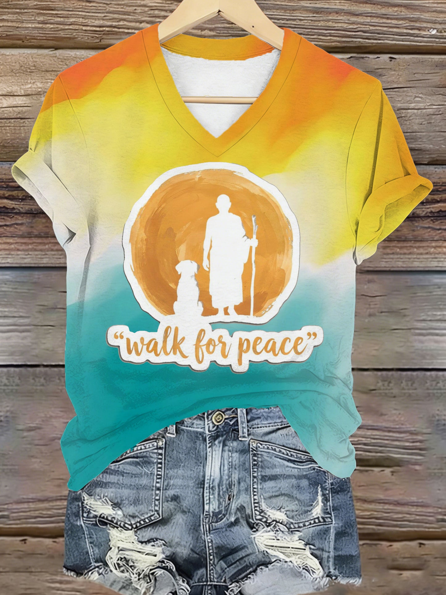 Caminhar para a paz elemento impressão v-Neck t-shirt das mulheres