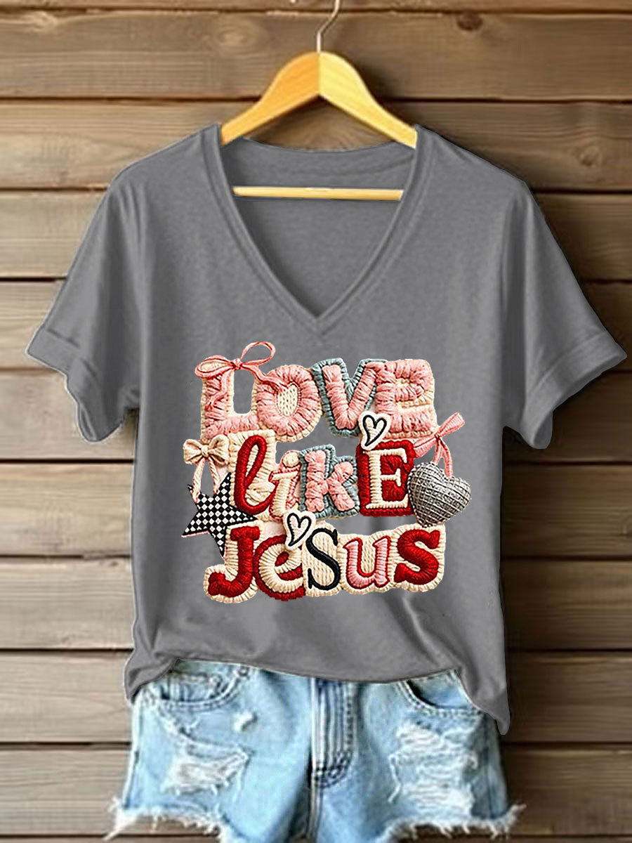 Camiseta casual impressa 'Love Like Jesus' feminina