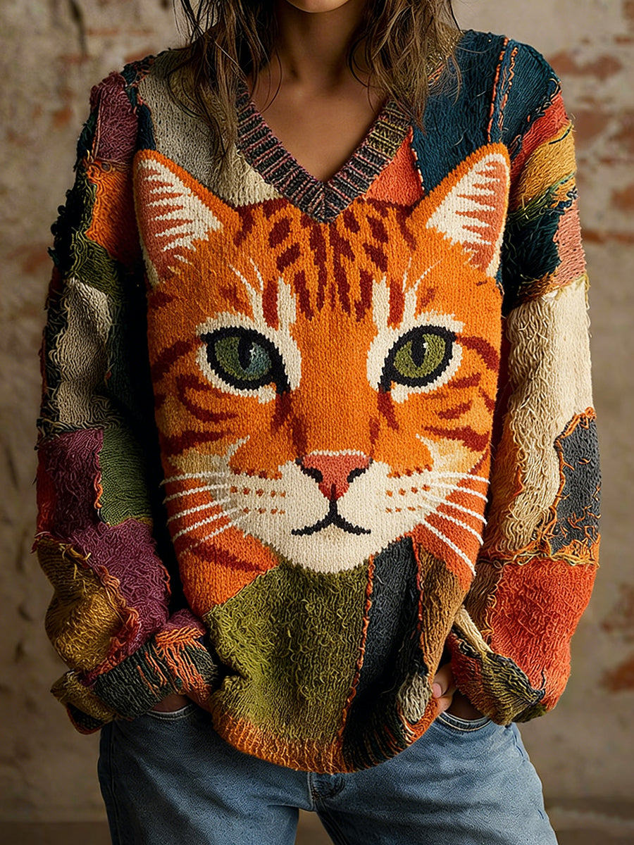 Camisola Casual Conforto Vintage Animal Print do mulheres