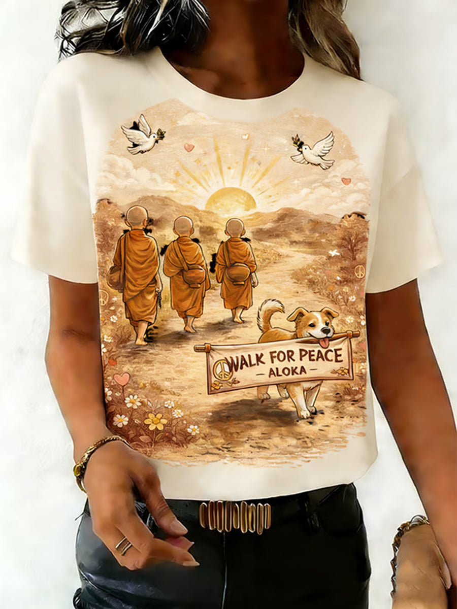 Camiseta de manga curta feminina Walk For Peace Print