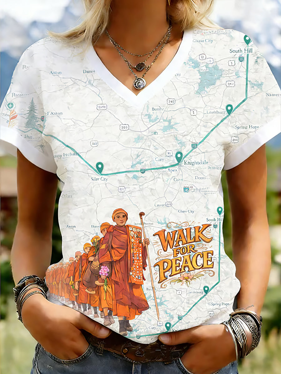 Camiseta de manga curta feminina Walk For Peace Print