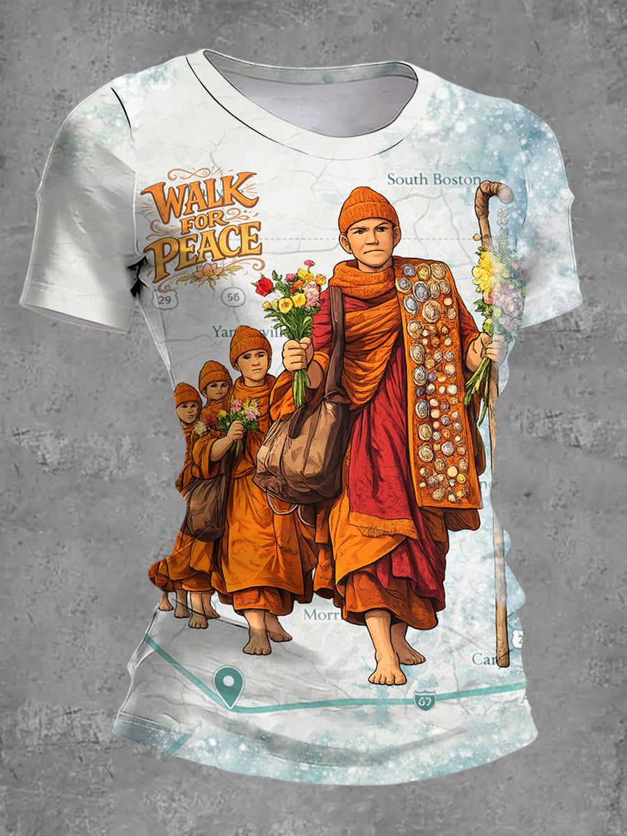 Camiseta de manga curta feminina Walk For Peace Print