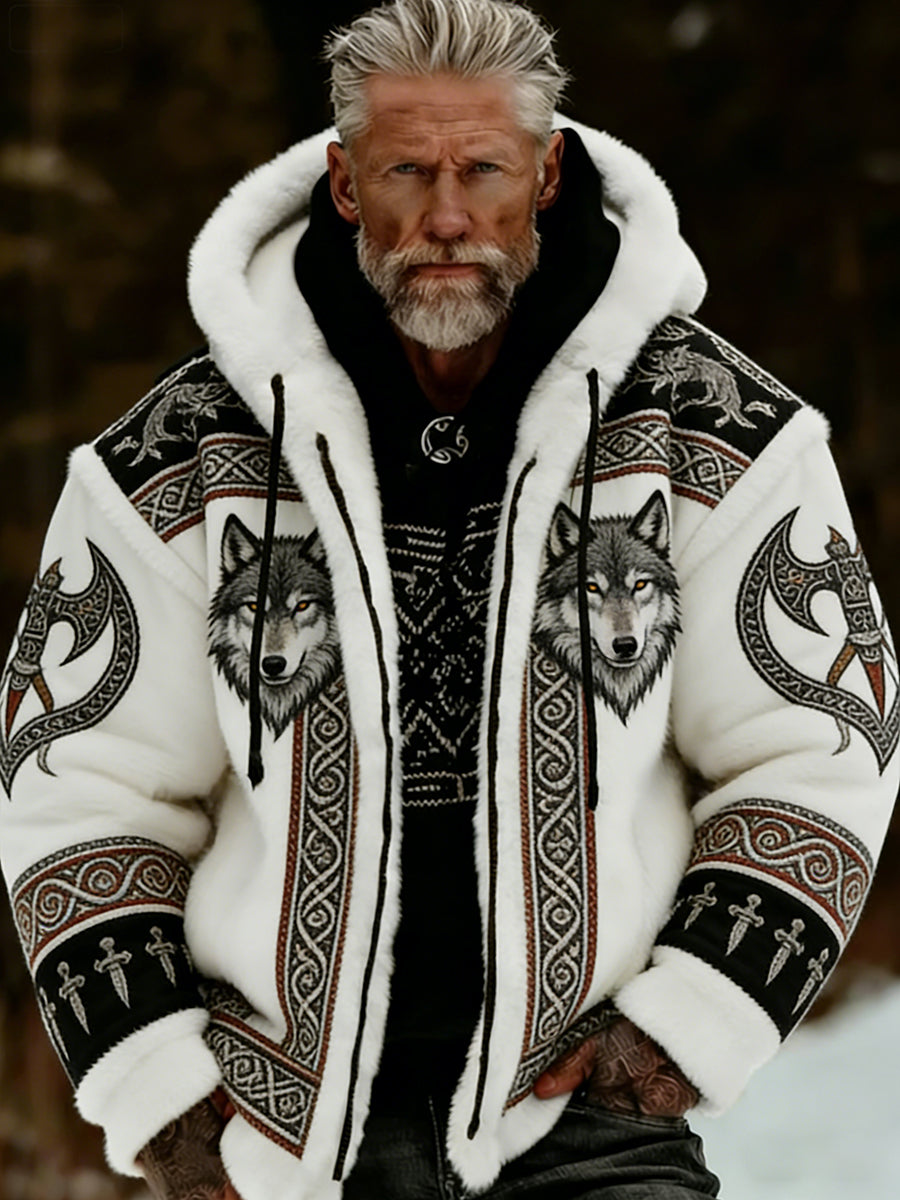 Retro Viking lobo Totem celta estilo flanela quente moletom com capuz masculino