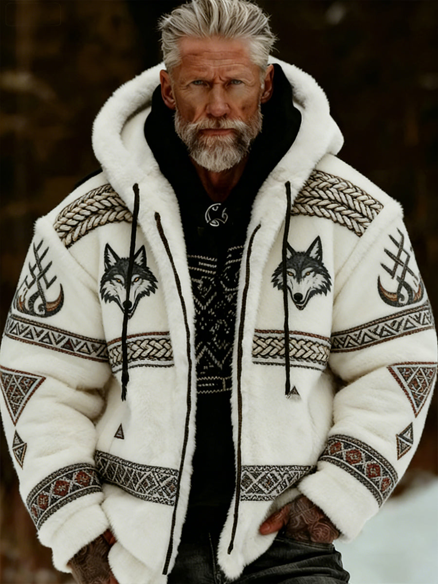 Retro Viking lobo Totem celta estilo flanela quente moletom com capuz masculino