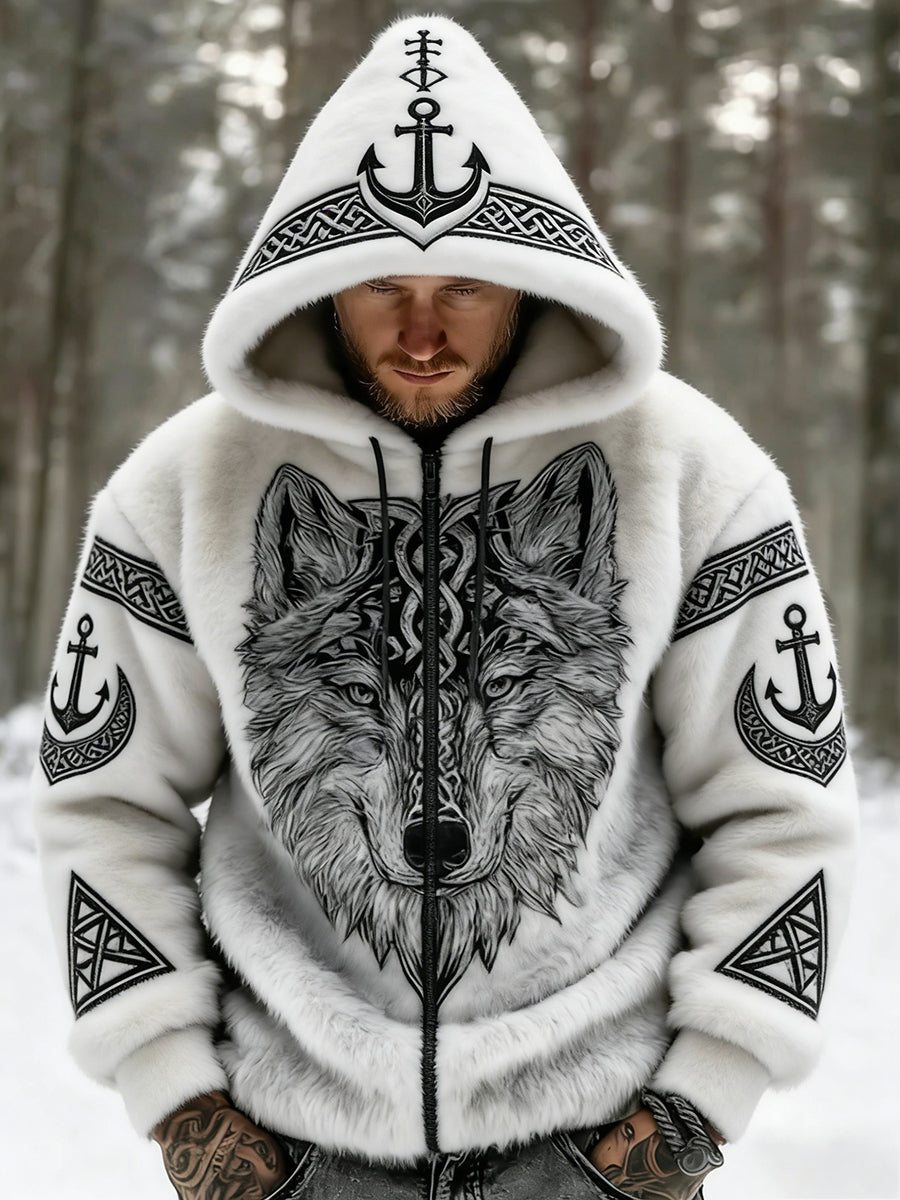 Retro Viking lobo Totem celta estilo flanela quente moletom com capuz masculino