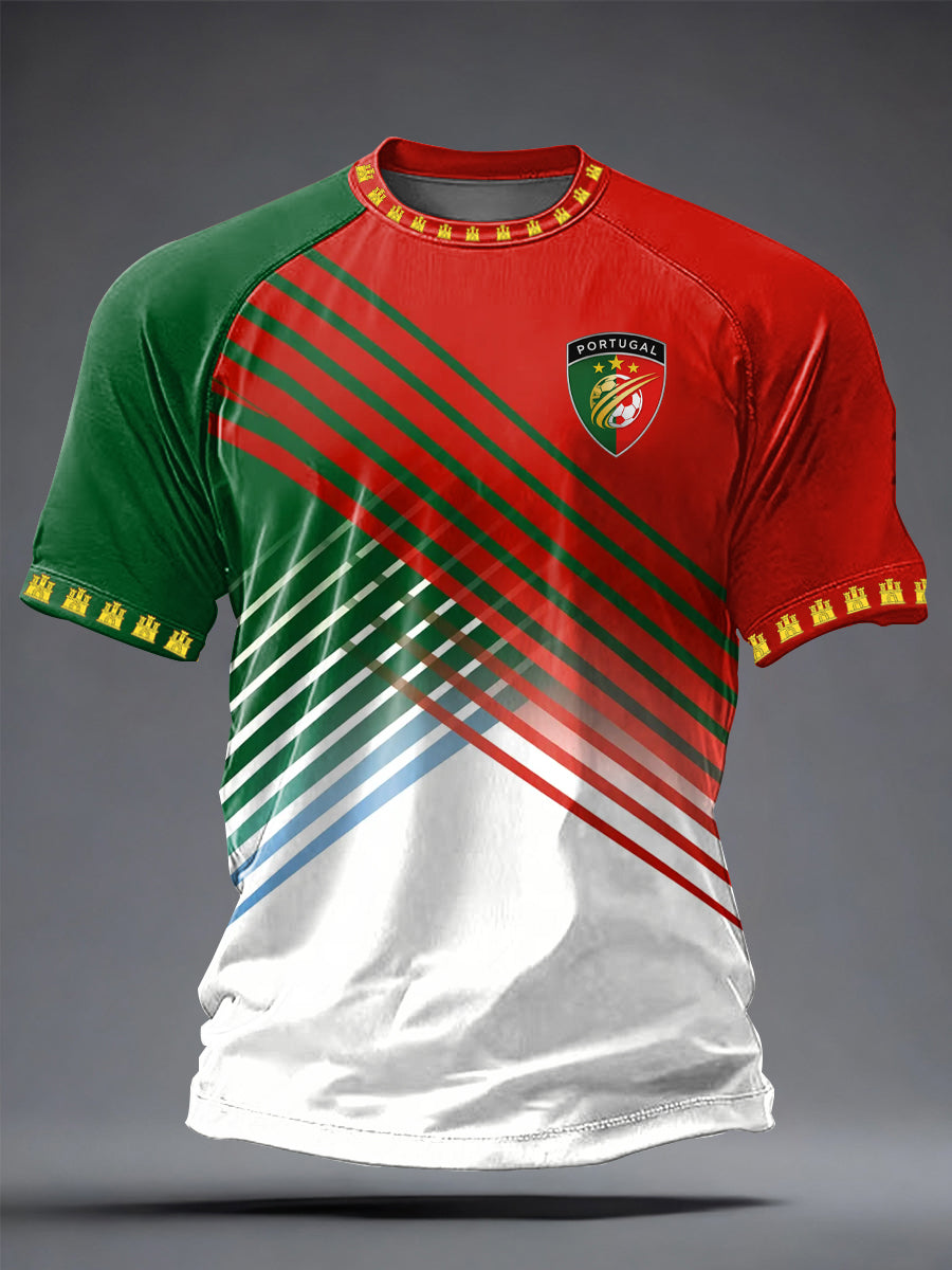 Futebol Português Masculino Estampado Casual camiseta de mangas curtas