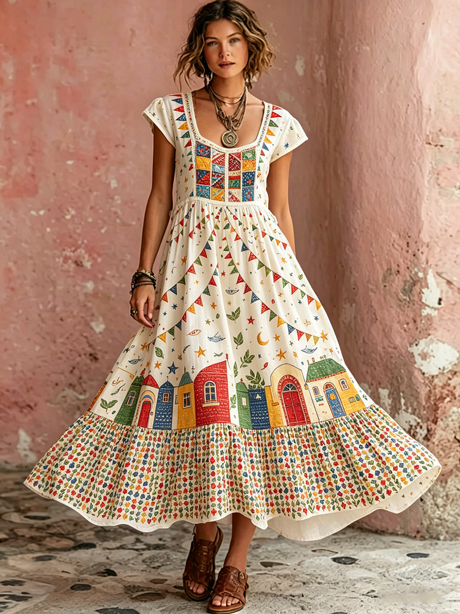 Women's Short-Sleeve Dress With Saints' Feast Day Themed Print