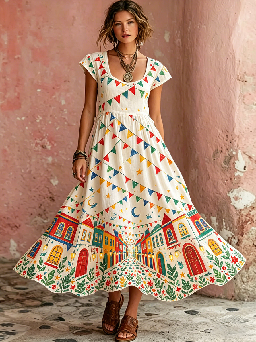 Women's Short-Sleeve Dress With Saints' Feast Day Themed Print