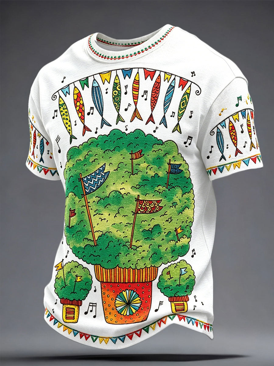 T-shirt masculina com estampa artística de sardinha dos Santos Populares