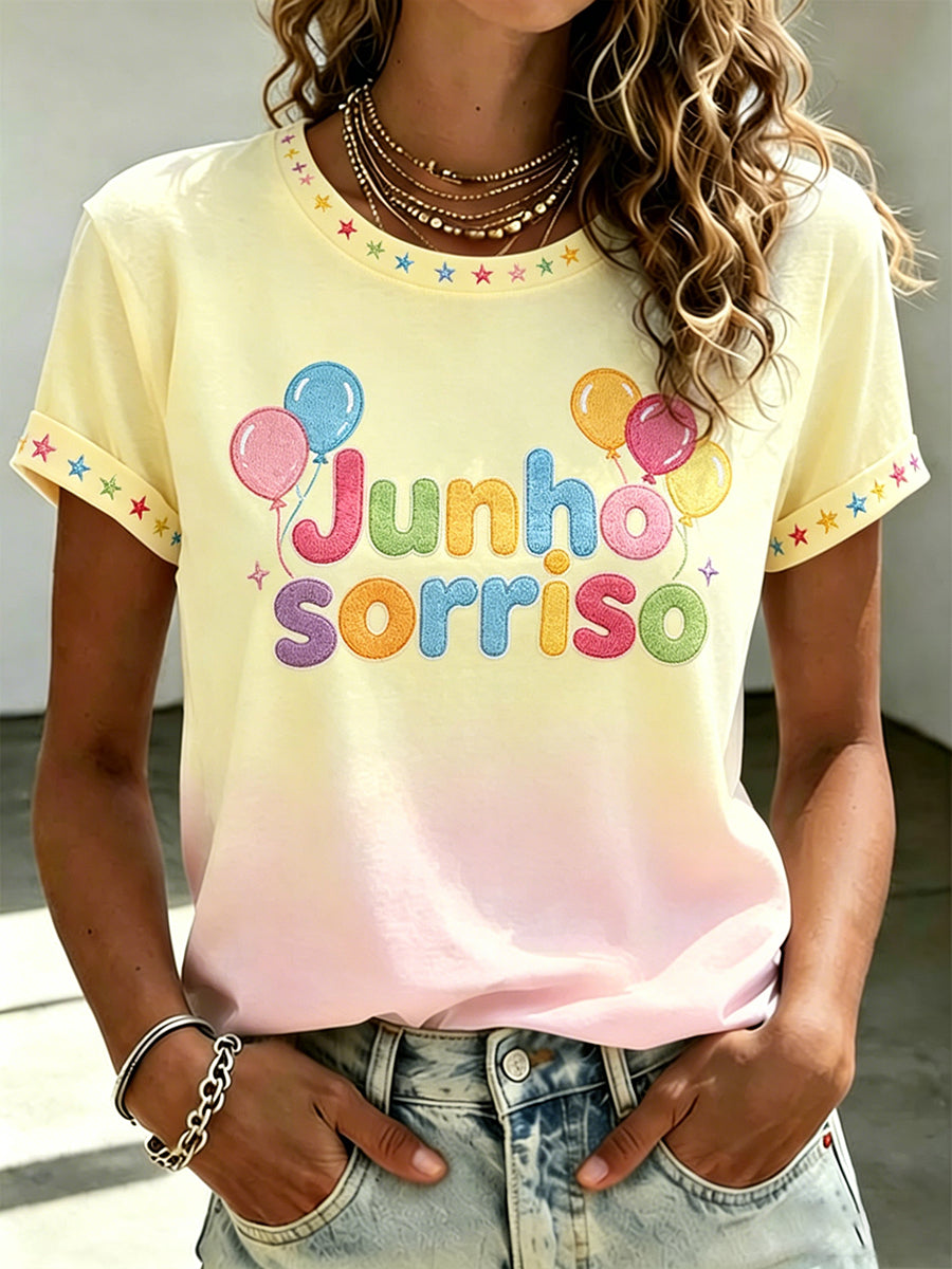 Camiseta casual com estampa gráfica, estilo "Celebração das Santas", para mulheres