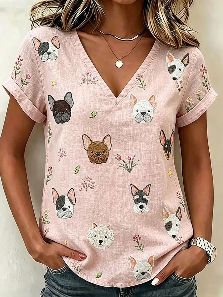 Dog Art Print Casual T-shirt das mulheres