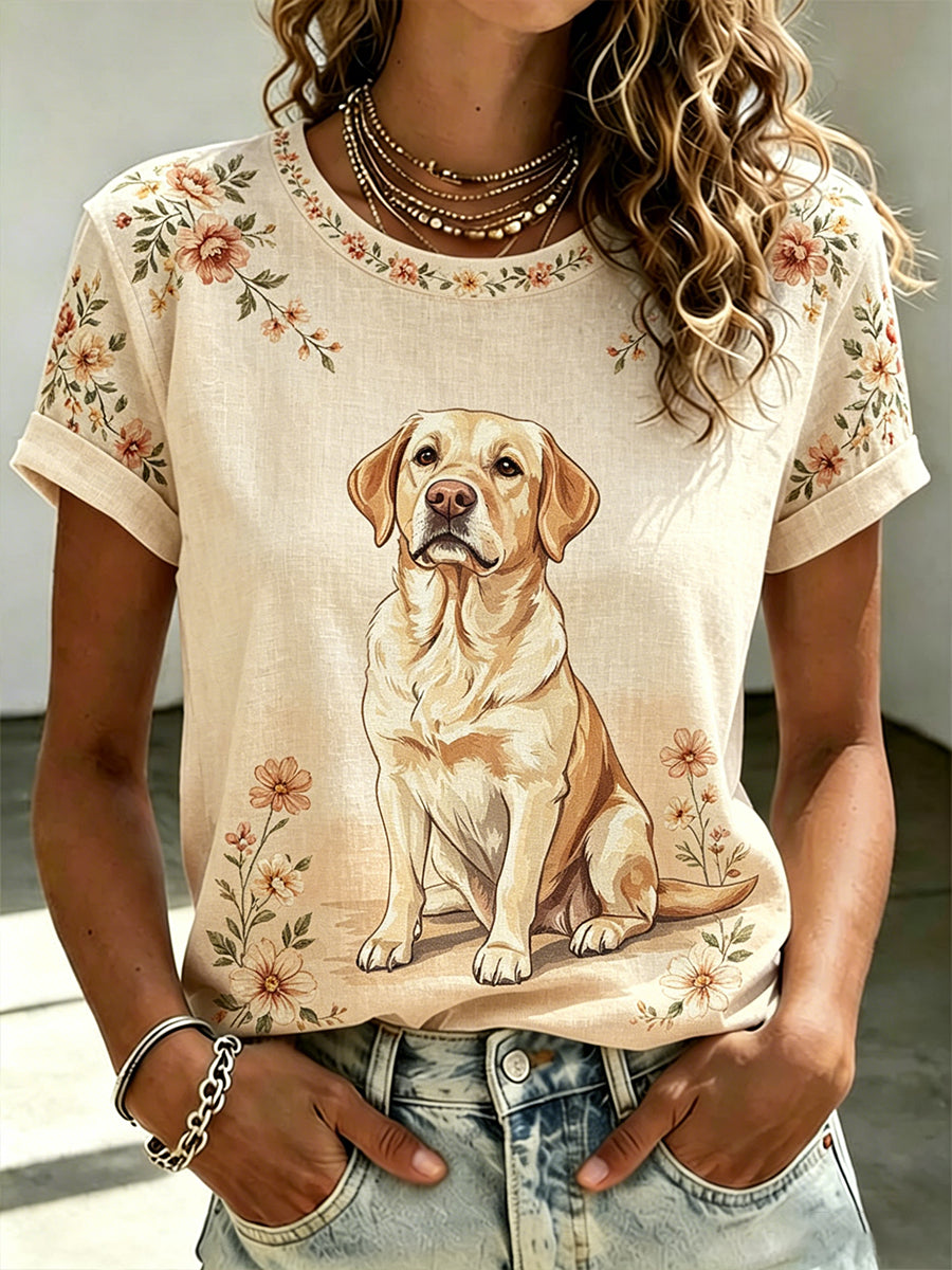 Camiseta Casual das mulheres com estampa animal e floral