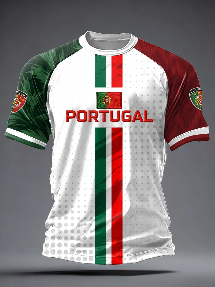 Camiseta casual masculina de manga curta com estampa de futebol português